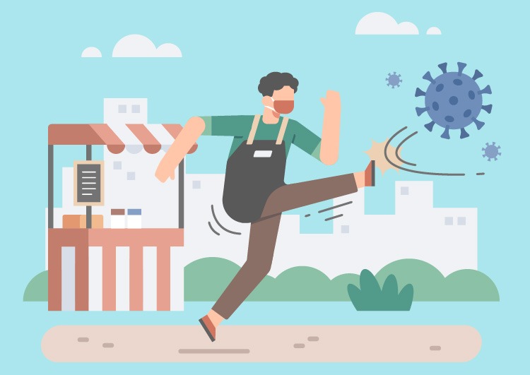 negoziante scalcia il covid. Come aprire un e-commerce - Mama Industry